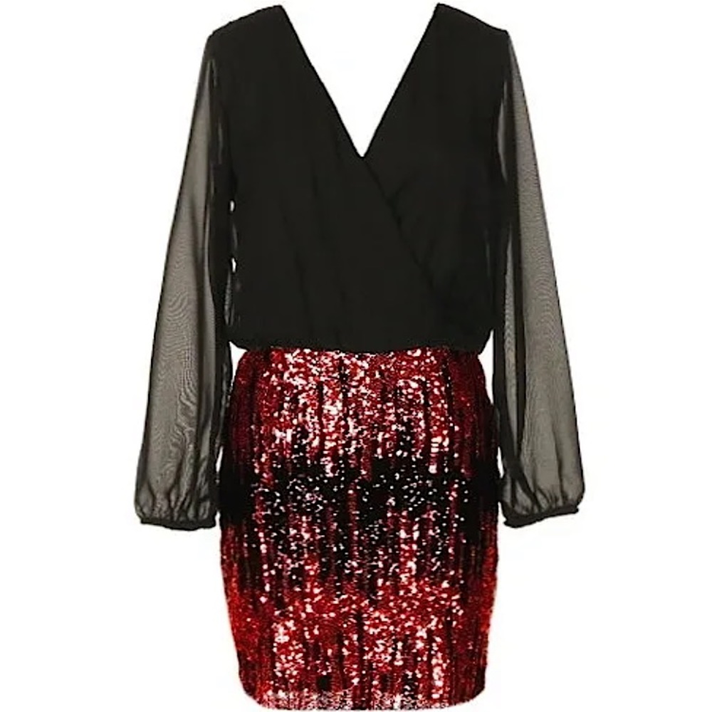 ‘TIS THE SEASON #41 Sparkling Red Sequin Long Sleeve Party Dress S M L